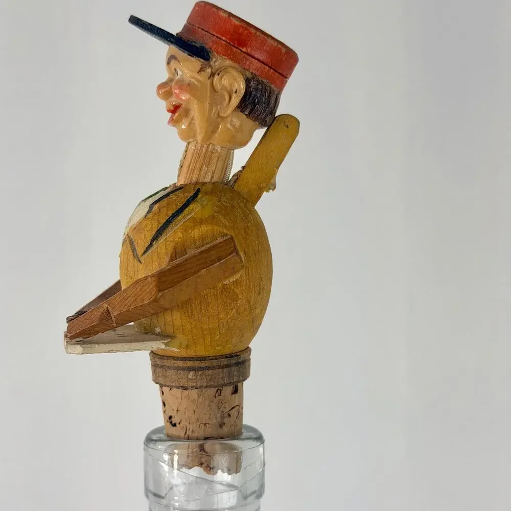 Anri Vintage Mechanical Bottle Stopper Carved Wood Cork‎ Base